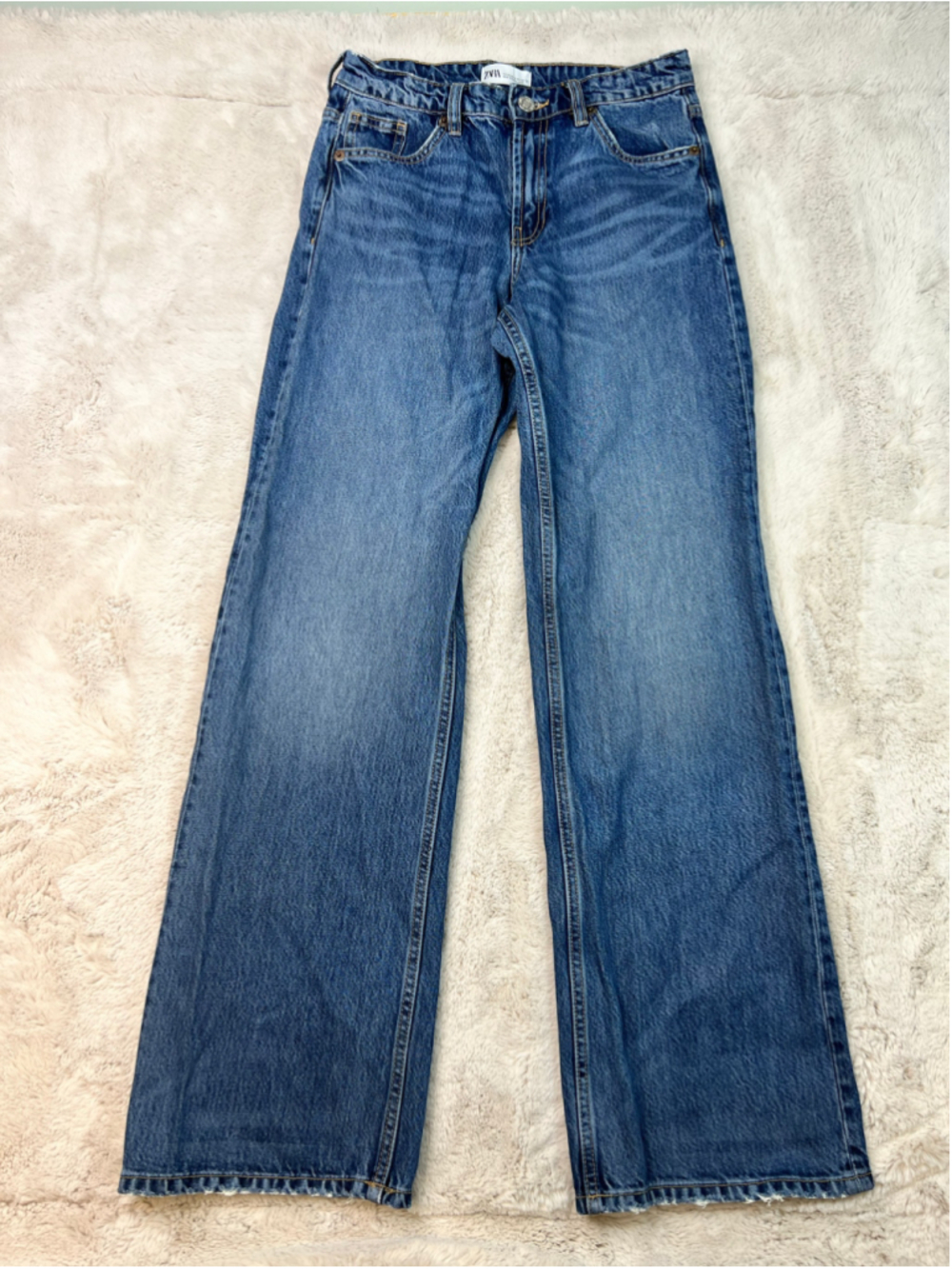Zara Wide Leg Jeans Size 2 Womens Blue Denim Y2K High Rise